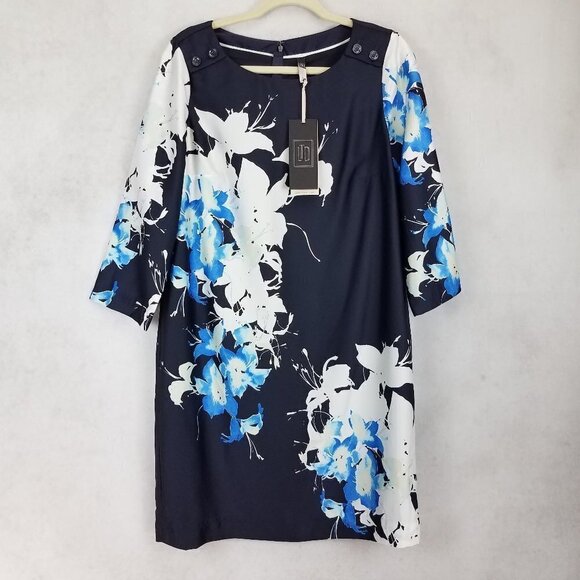 NEW The Limited Luxe Collection L Floral Shift Dress 3/4 Sleeve in Navy Blue - Picture 1 of 13